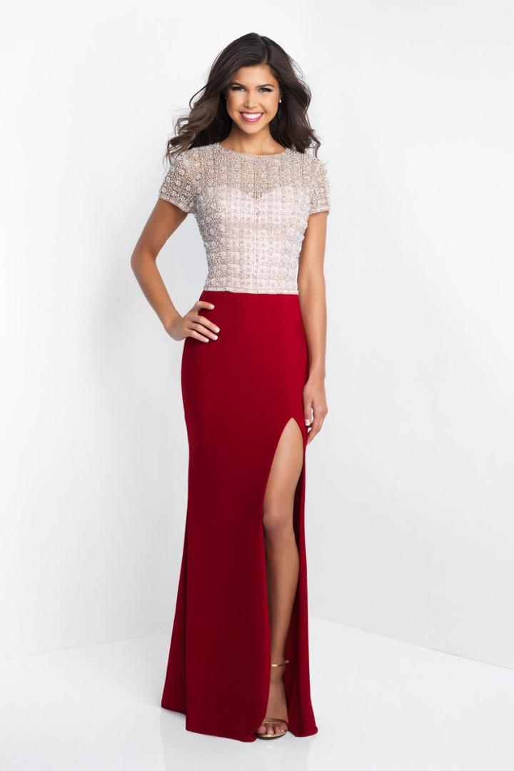 Blush - C1020 Crystal Beaded Jersey Sheath Dress