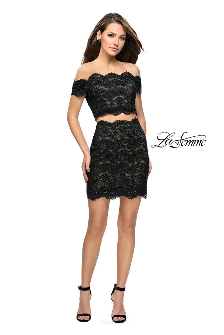 La Femme - 26666 Two Piece Scalloped Off-shoulder Fitted Dress