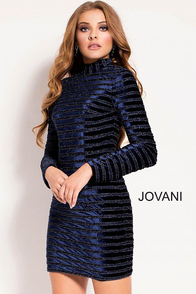 Jovani - 52184 Beaded Velvet High Neck Sheath Dress
