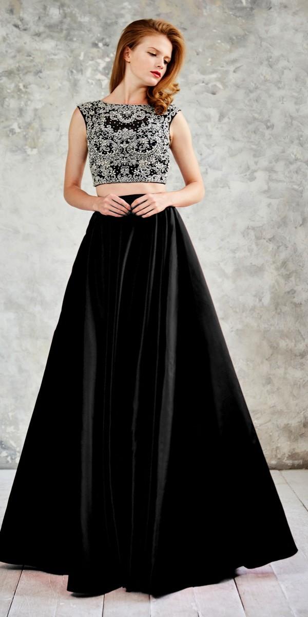 Angela And Alison - Intricately Beaded Bateau Illusion Long Evening Gown 771109