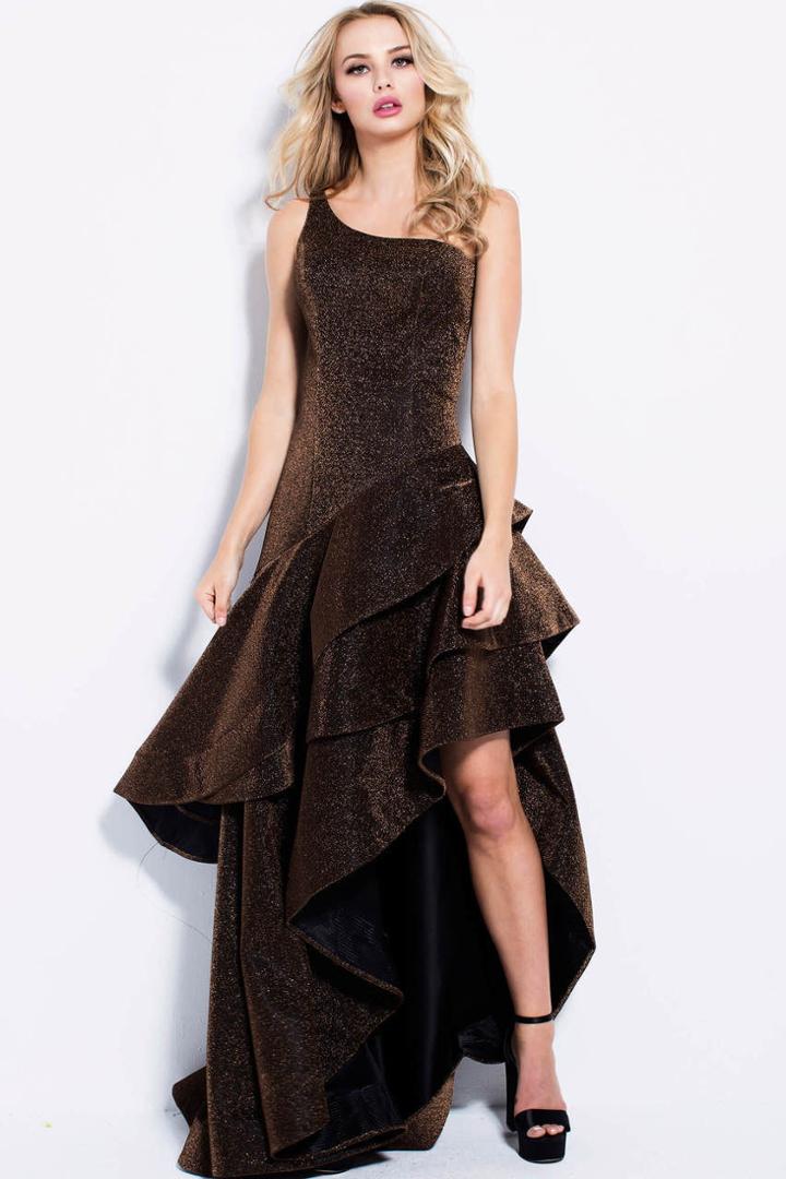 Jovani - 56053 Asymmetrical Glitter Jersey High-low Gown