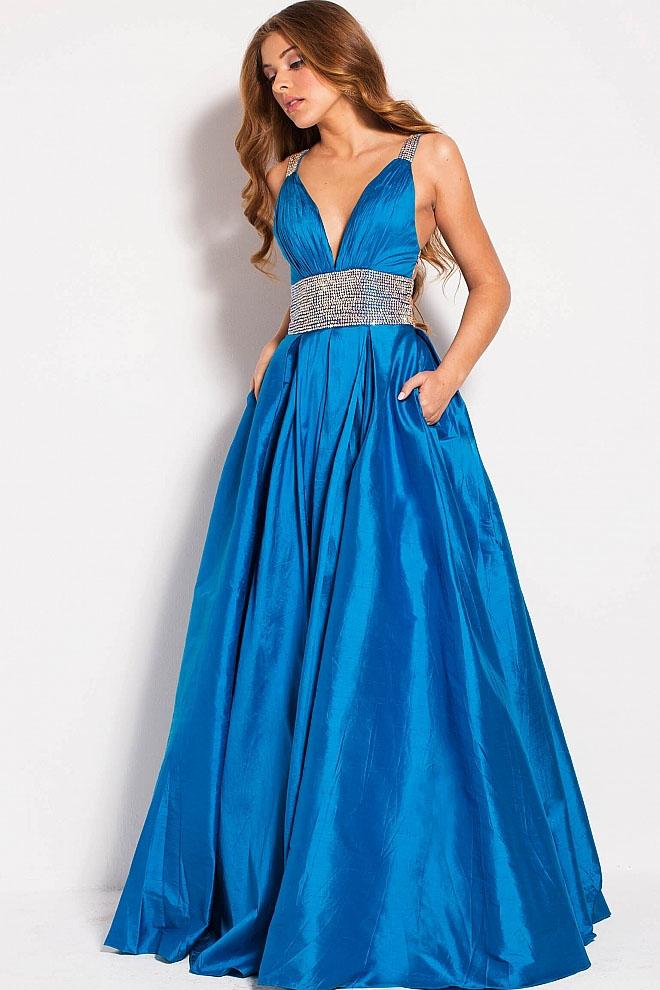 Jovani - 58600 Bedazzled Deep V-neck A-line Dress