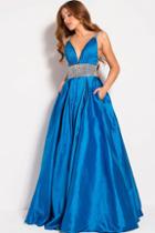 Jovani - 58600 Bedazzled Deep V-neck A-line Dress