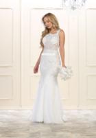 May Queen - Beaded Lace Square Neck Trumpet Dress