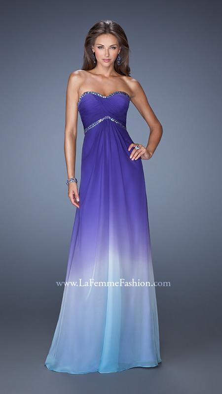 La Femme - Embellished Sweetheart Dress In Purple/blue 19652