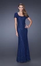 La Femme - 20463 Sequined Short Sleeves Sheath Long Gown