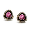 Tresor Collection - Bi-color Tourmaline Stud Earrings With Diamond Pave In 18k Yellow Gold