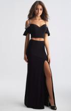 Madison James - 18-745 Crystal-adorned Off-shoulder Sheath Gown