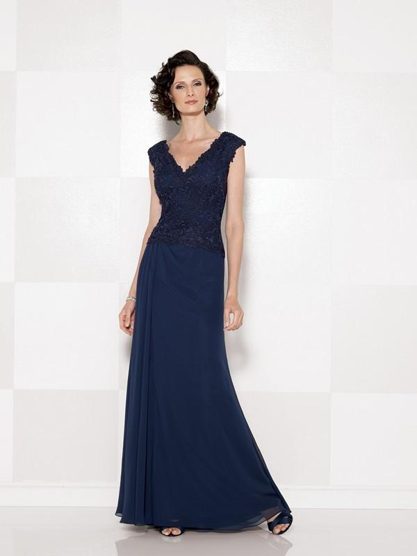 Cameron Blake - 114666 V Neck Long Dress With Slit - 1 Pc Navy In Size 8 Available