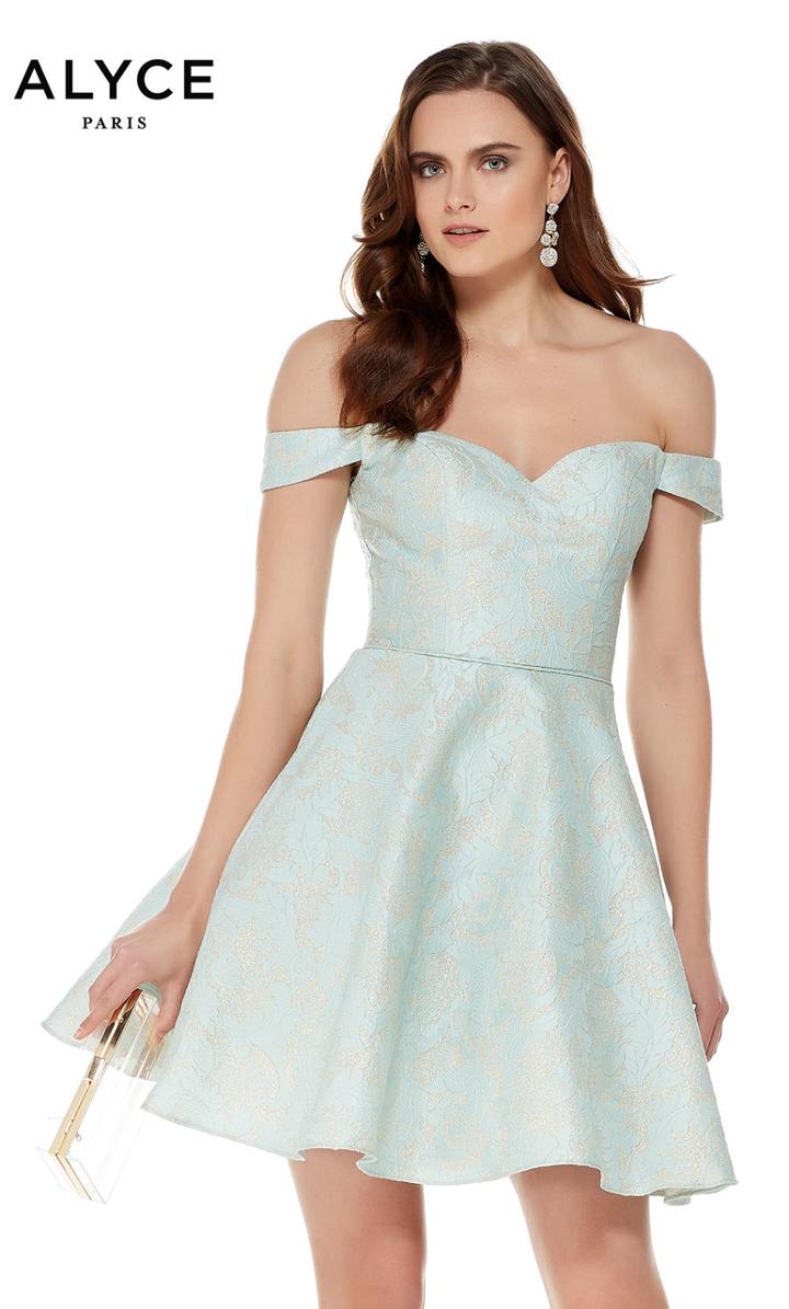 Alyce Paris - 3786 Foliage Motif Off Shoulder Jacquard Dress