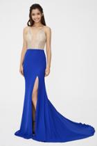 Angela And Alison - 81060 Bejeweled Deep V-neck Sheath Dress