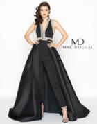 Mac Duggal - 12095r Two Piece Pearl Trimmed Jumpsuit With Overskirt