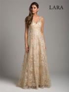 Lara Dresses - 29952 Lace Appliqued Floral Tulle Dress