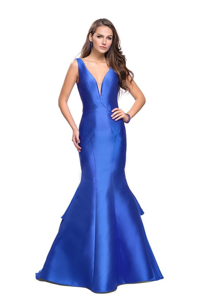 La Femme Gigi - 26046 Deep V-neck Mikado Mermaid Gown