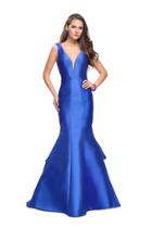 La Femme Gigi - 26046 Deep V-neck Mikado Mermaid Gown