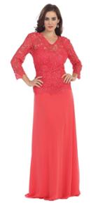 May Queen - Long Sleeve V Neck Lace Long Formal Dress Mq1107