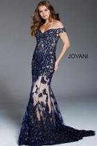 Jovani - 55907 Beaded Lace Off-shoulder Sheath Dress