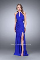 La Femme - Strappy Back Halter Illusion V Neck Jersey Prom Dress 24225