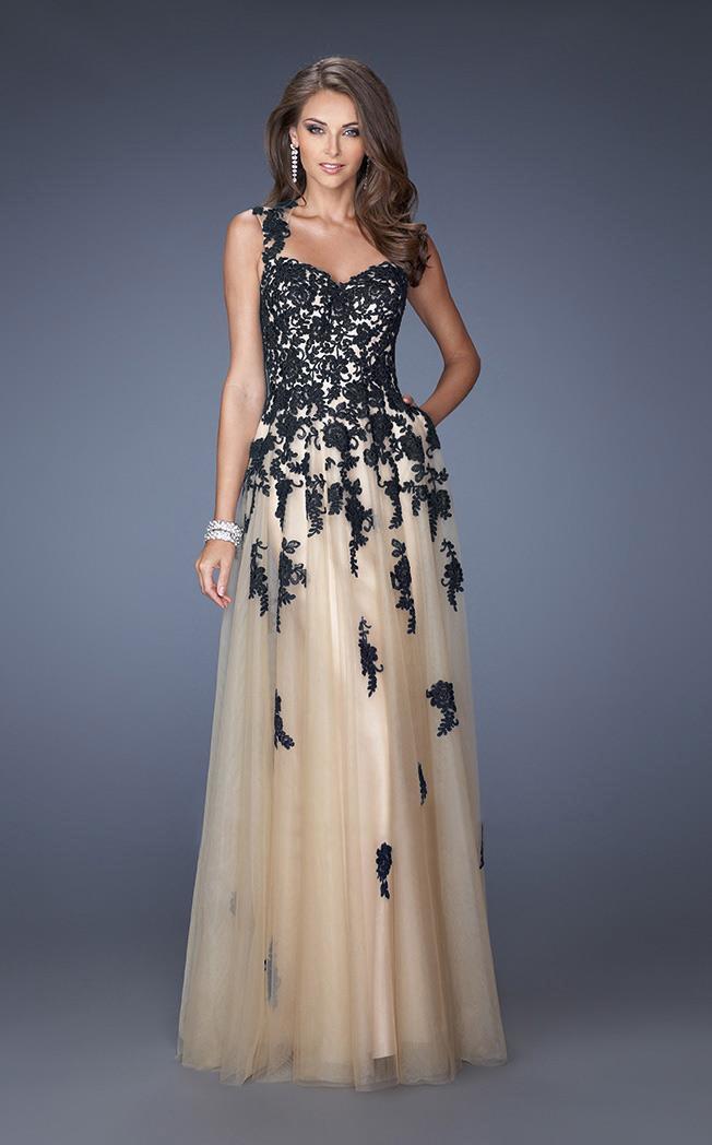 La Femme - 19922 Lace Appliqued Tulle Gown
