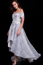 Jovani - 59321 Off The Shoulder Floral Embroidered High Low Dress