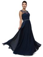 Dancing Queen - Majestic Jeweled Illusion Sweetheart Ruched Chiffon A-line Dress 9580