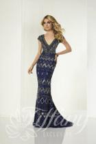 Tiffany Designs - 46149 Deep V-neck Embellished Sheath Gown