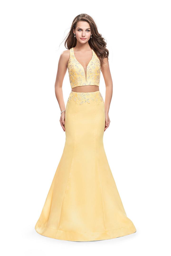 La Femme - 26311 Sculpted Two-piece Beaded Mikado Evening Gown