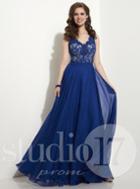 Studio 17 - Elegant Laced V-neck Chiffon A-line Dress 12626