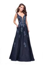 La Femme - 26265 Floral Applique A-line Gown With Open Sides