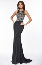 Angela And Alison - 51022 Silver Filigree Illusion Sleeveless Gown
