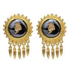 Ben-amun - Royal Charm Dark Cameo Stone Gold Spike Drop Clip-on Earrings
