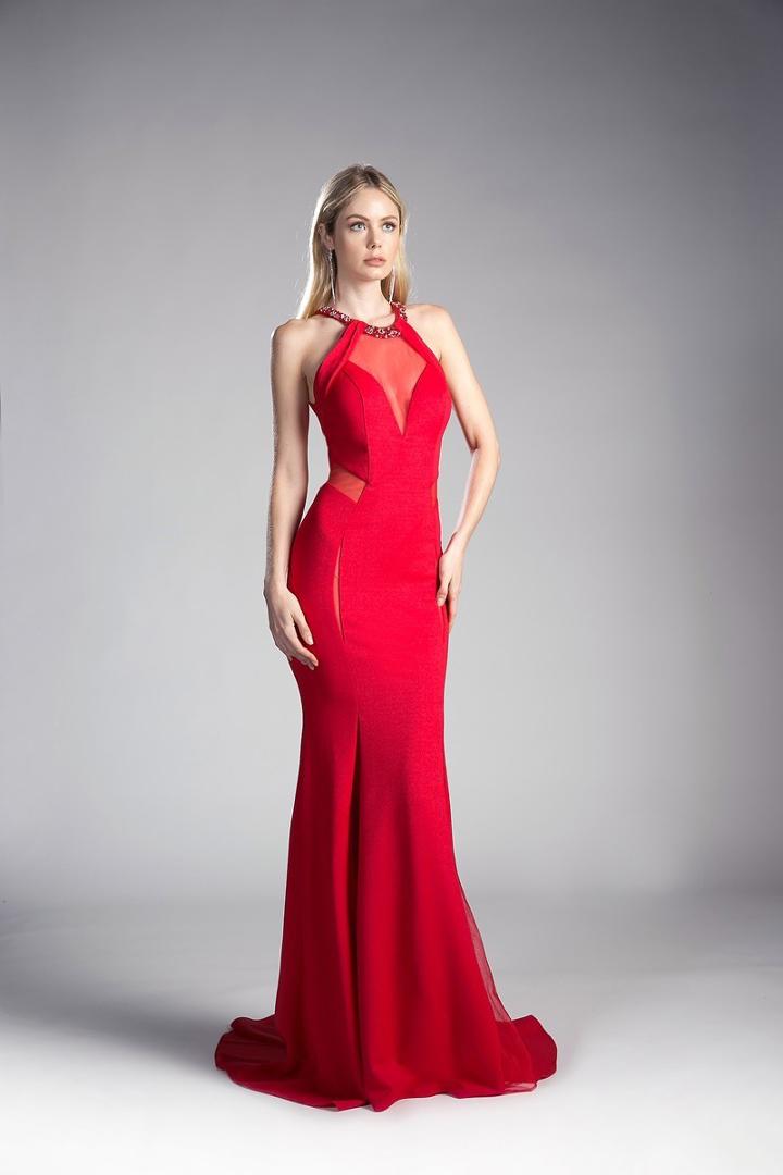 Cinderella Divine - Sheer Halter Fitted Trumpet Dress