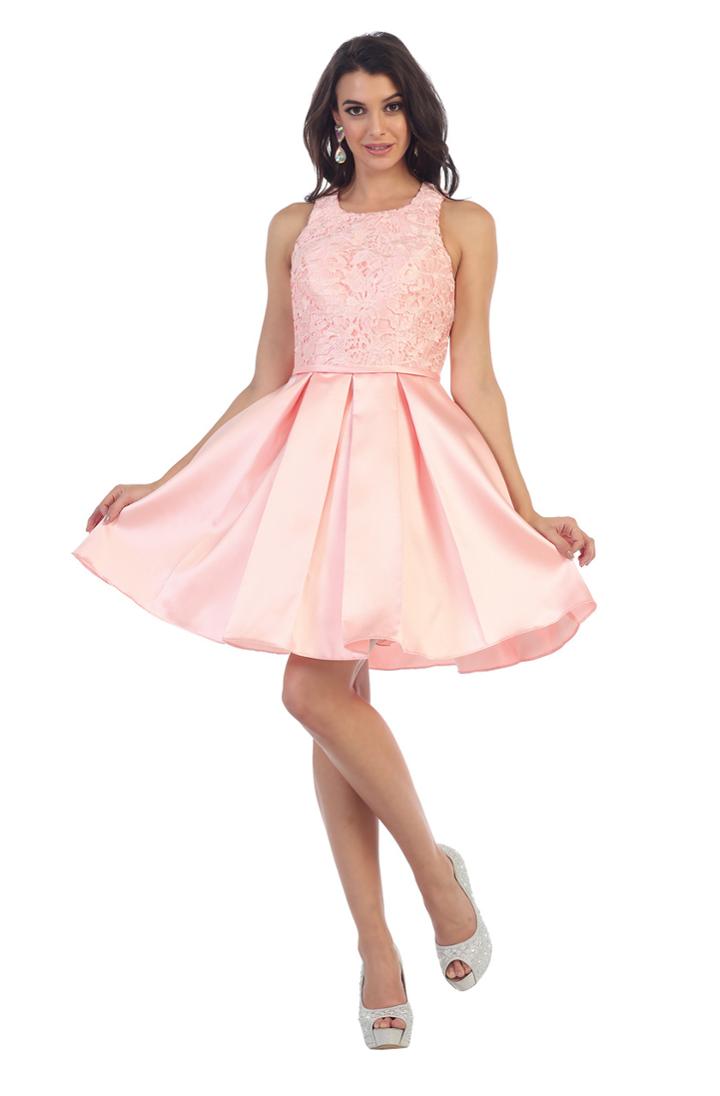 May Queen - Mq1463 Lace Jewel A-line Dress