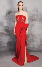 Mnm Couture - N0177 Avian Embroidered Strapless Cascade Gown