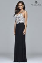 Faviana - Lace V-neck A-line Dress In Black/ivory 7934