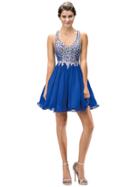 Dancing Queen - Flirty Beaded V-neck Chiffon A-line Dress 8997