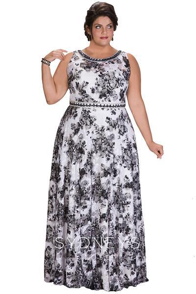 Sydney's Closet - Sleeveless Lace Floral Print A-line Dress Sc7219
