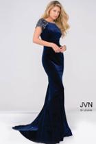 Jovani - Cap Sleeve Fitted Velvet Prom Dress Jvn41449