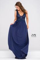 Jovani - Sleeveless V Neck Patterned Lace Bodice Long Dress Jvn48635