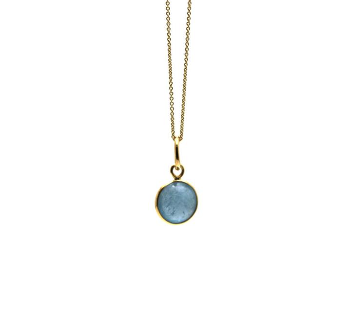 Tresor Collection - Aquamarine Simple Round Pendant In 18k Yellow Gold