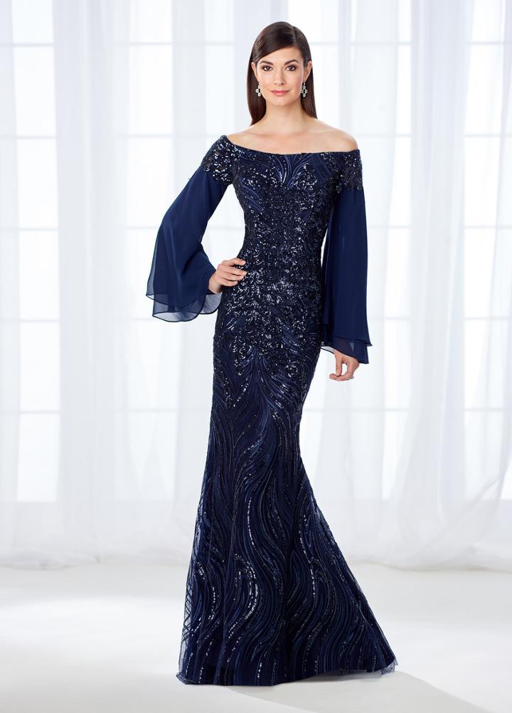 Cameron Blake - 118688 Long Bell Sleeves Off-shoulder Gown