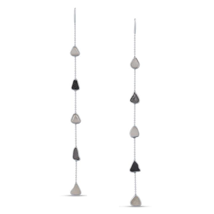 Tresor Collection - Organic Black & White Diamond Slice Earrings In 18k White Gold