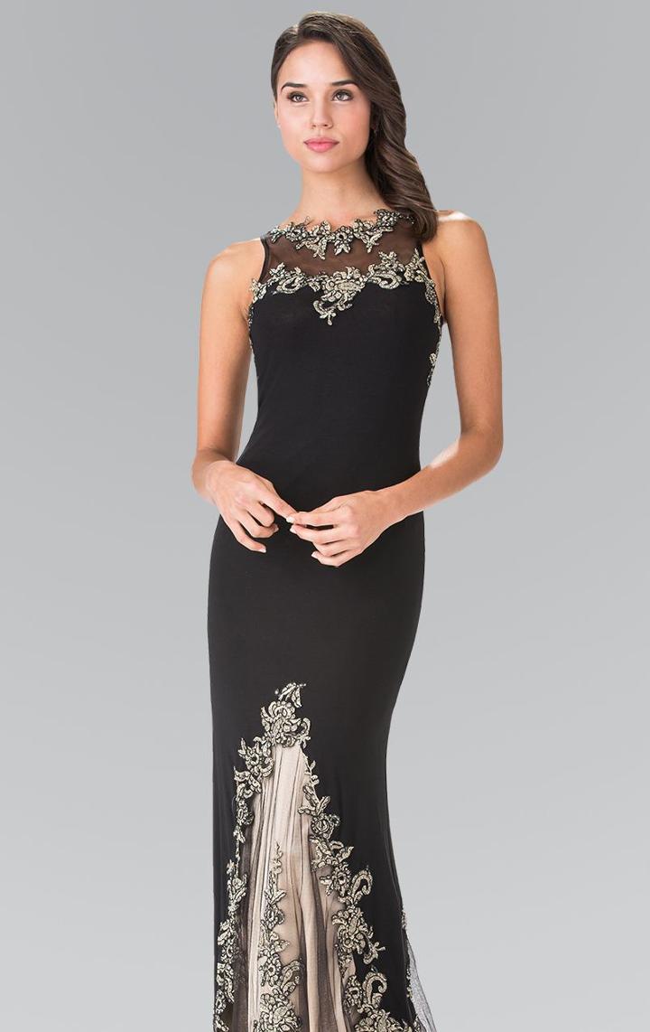 Elizabeth K - Embroidered High Neck Gown Gl2204