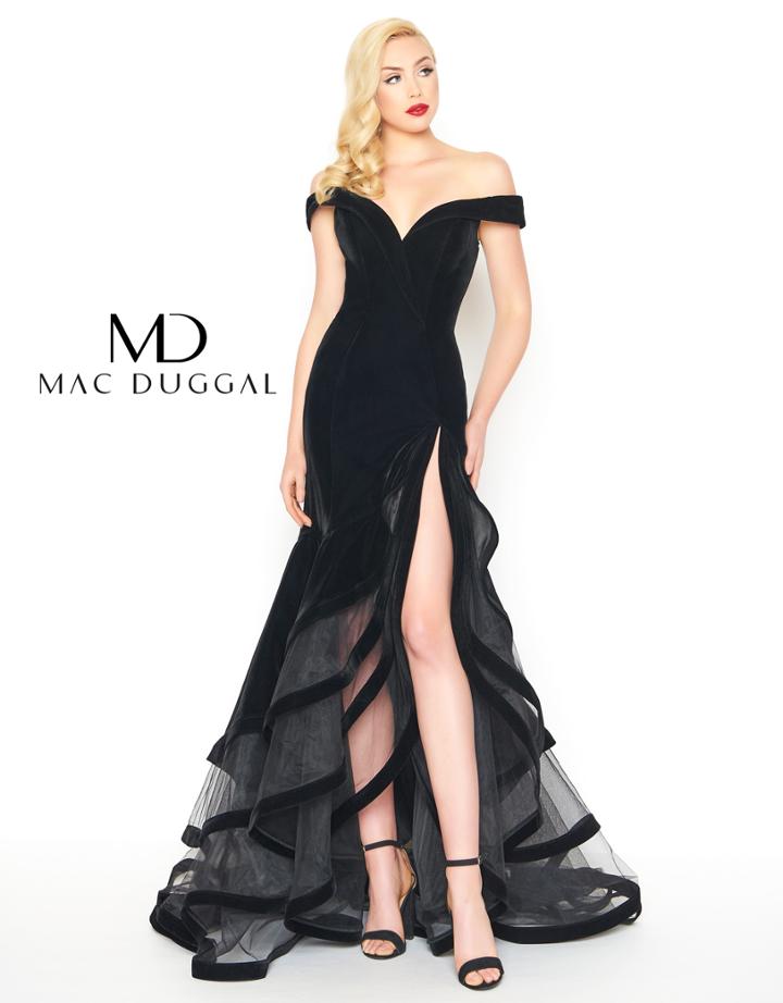 Mac Duggal - 66586r Velvet Off-shoulder Layered Trumpet Dress