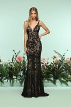 Zoey Grey - 31142 Lace Deep V-neck Ponte Sheath Dress