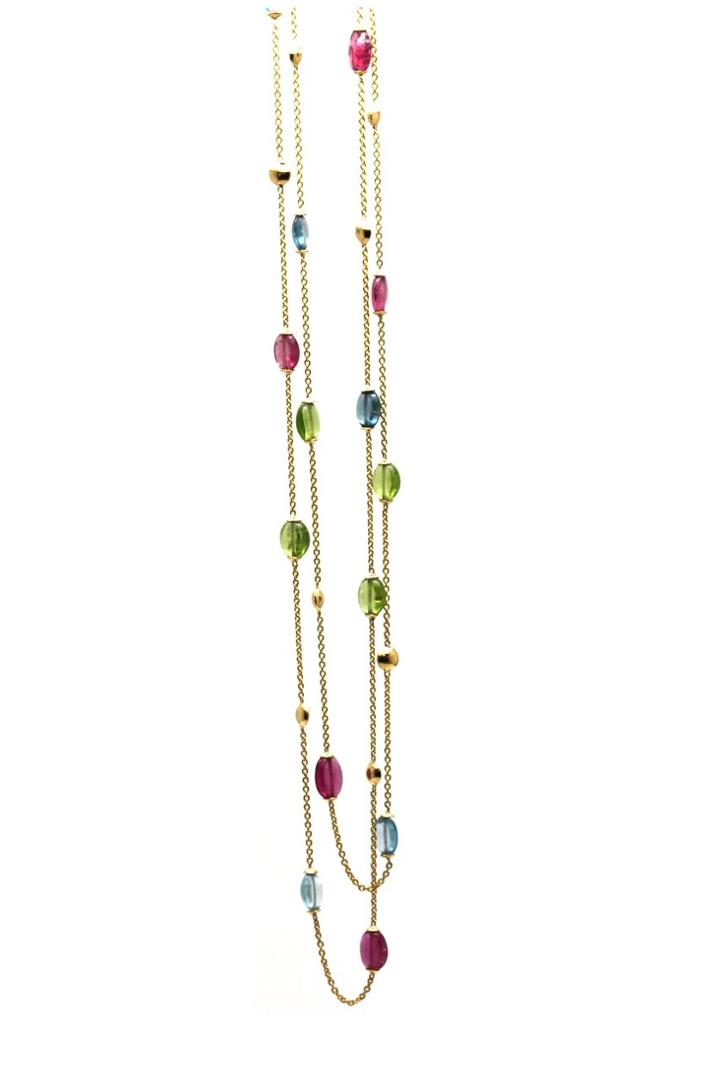Tresor Collection - Multicolor Stone Olive Beads Necklace In 18k Yg
