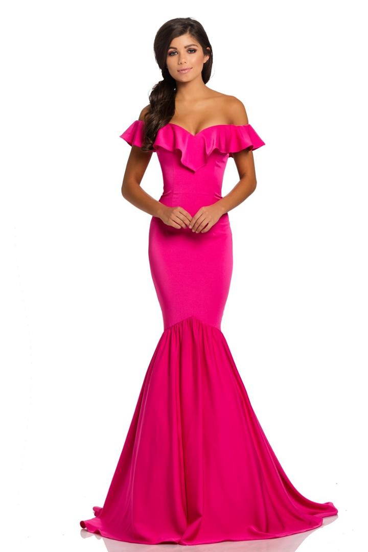 Johnathan Kayne - 8032 Ruffled Off Shoulder Fitted Evening Gown