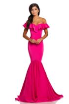 Johnathan Kayne - 8032 Ruffled Off Shoulder Fitted Evening Gown