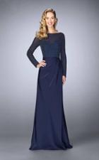 La Femme - 24895 Beaded Long Sleeves Sheath Long Gown