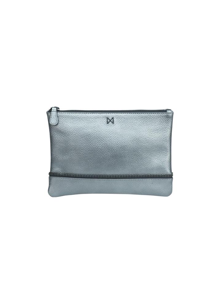 Mofe Handbags - Sage Pouch Clutch Pewter/gunmetal / Genuine Leather